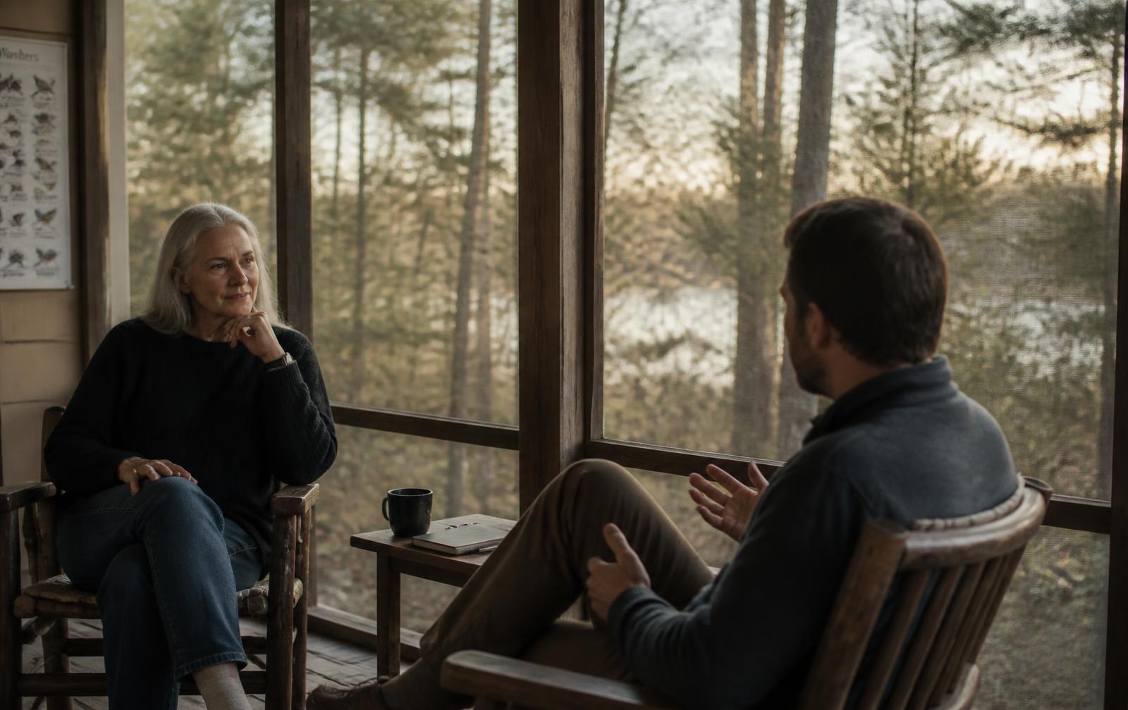 An advisor in conversation with two organizational leaders in a light-filled meeting room
